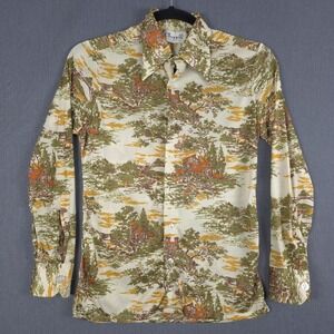Vintage 1970s Chagal Disco Shirt Mens Medium Antron Nylon Dagger Collar Button